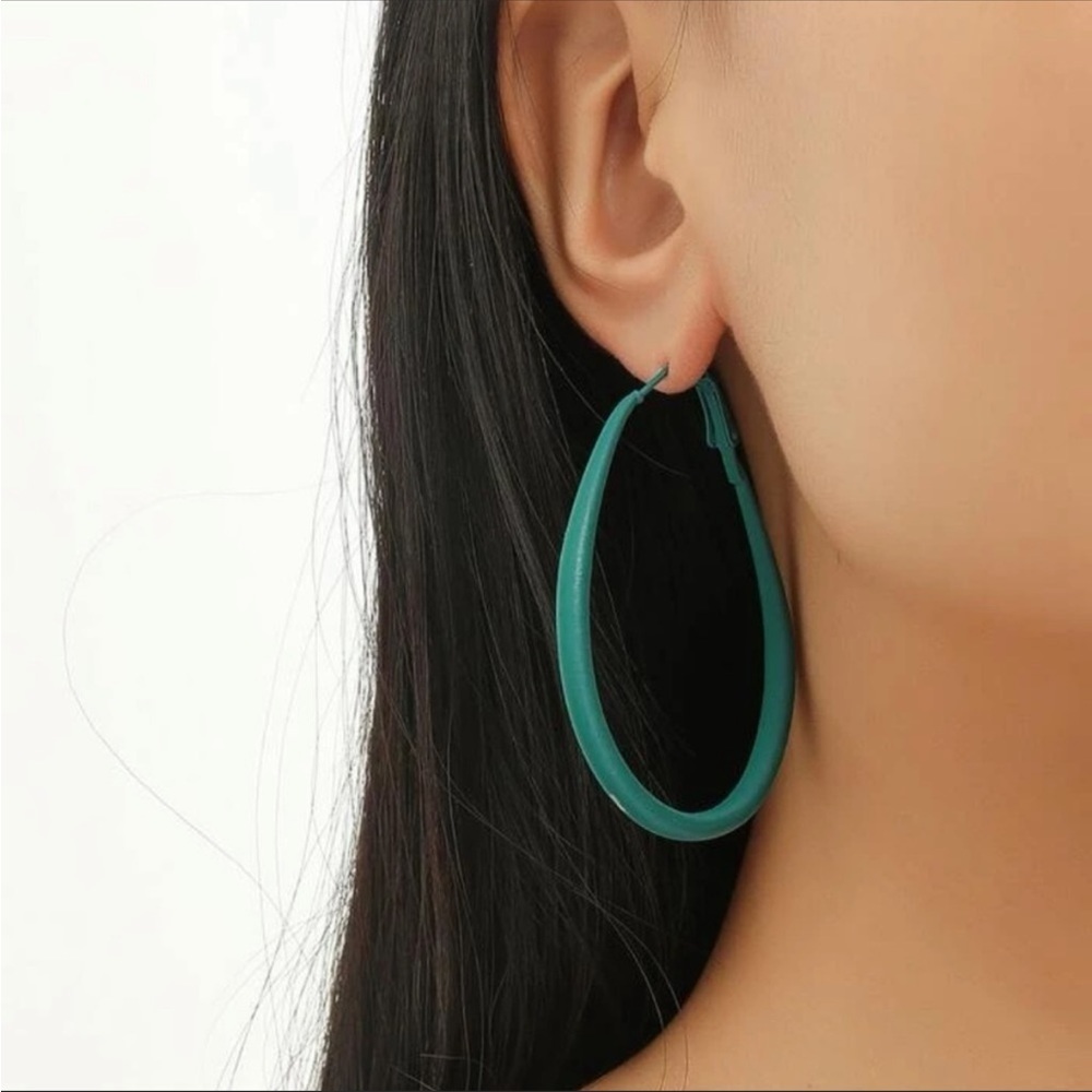 Green Oval Hoop Earrings